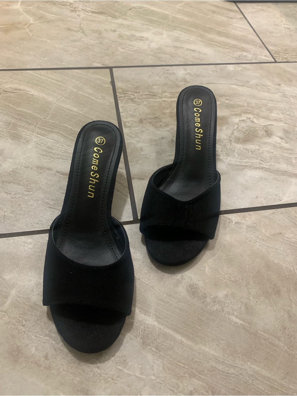 Black Slide Heeled Sandals for Women